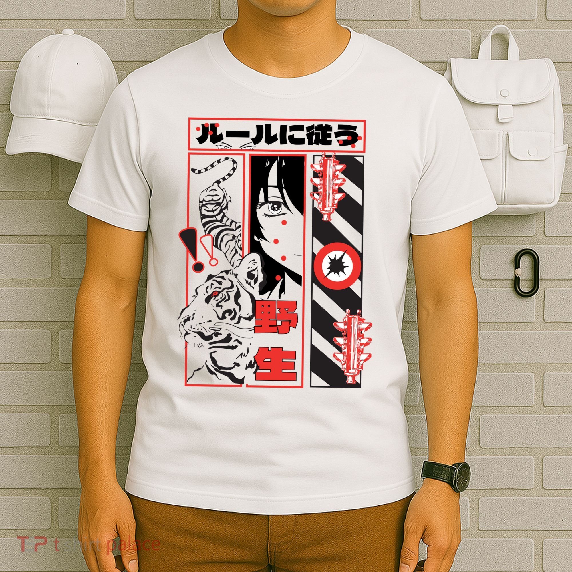 Wild, Follow The Rules Japanese Text With Tiger And Anime Girl T-Shirt