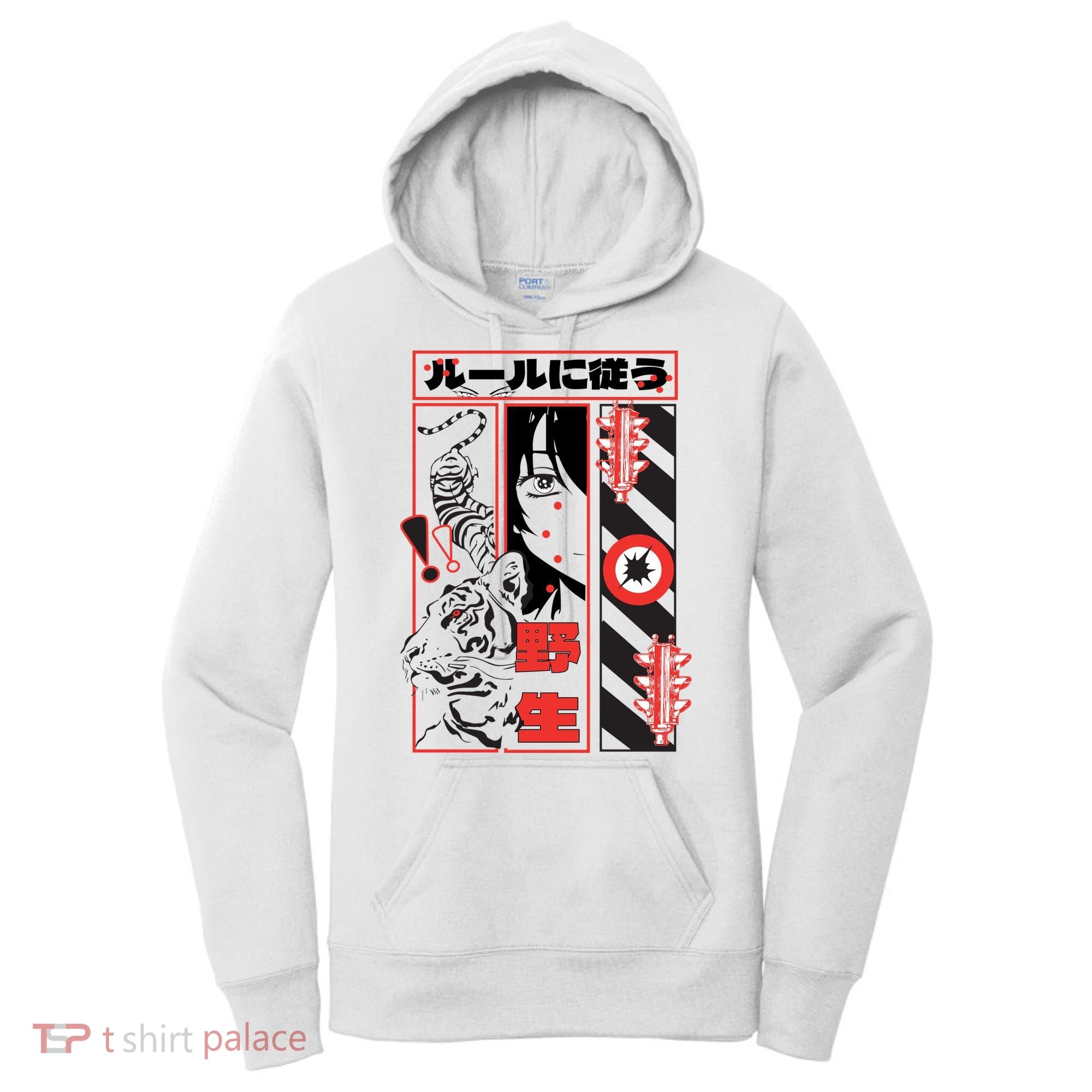 Wild, Follow The Rules Japanese Text With Tiger And Anime Girl Women's Hoodie