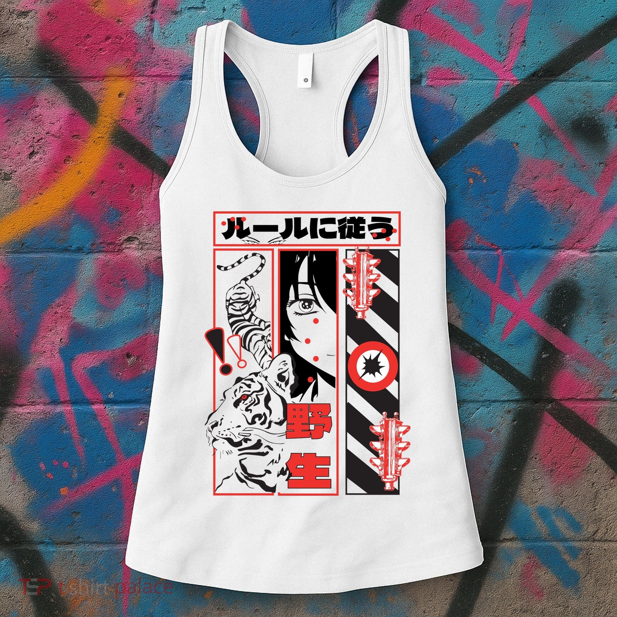 Wild, Follow The Rules Japanese Text With Tiger And Anime Girl Women's Tank Top