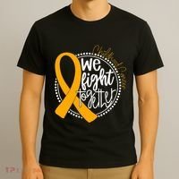 We Fight Together Childhood Cancer Awareness Gold Ribbon T-Shirt thumb 3
