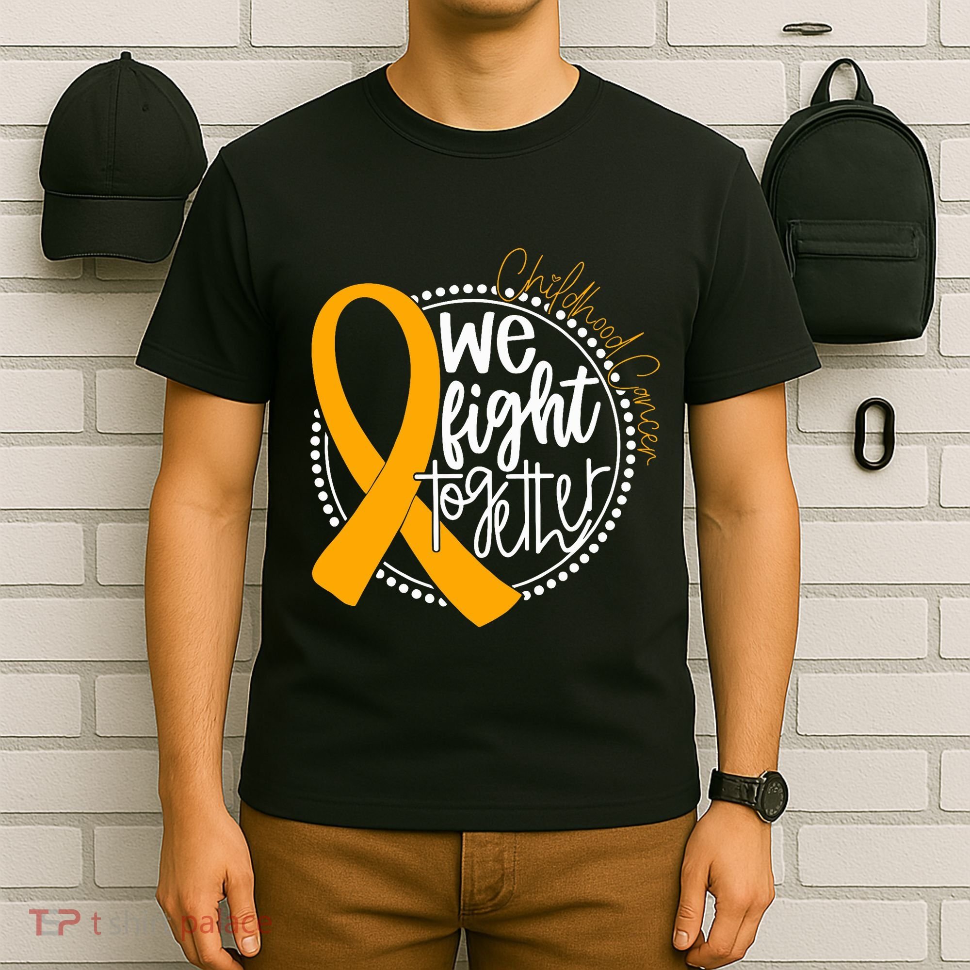 We Fight Together Childhood Cancer Awareness Gold Ribbon T-Shirt