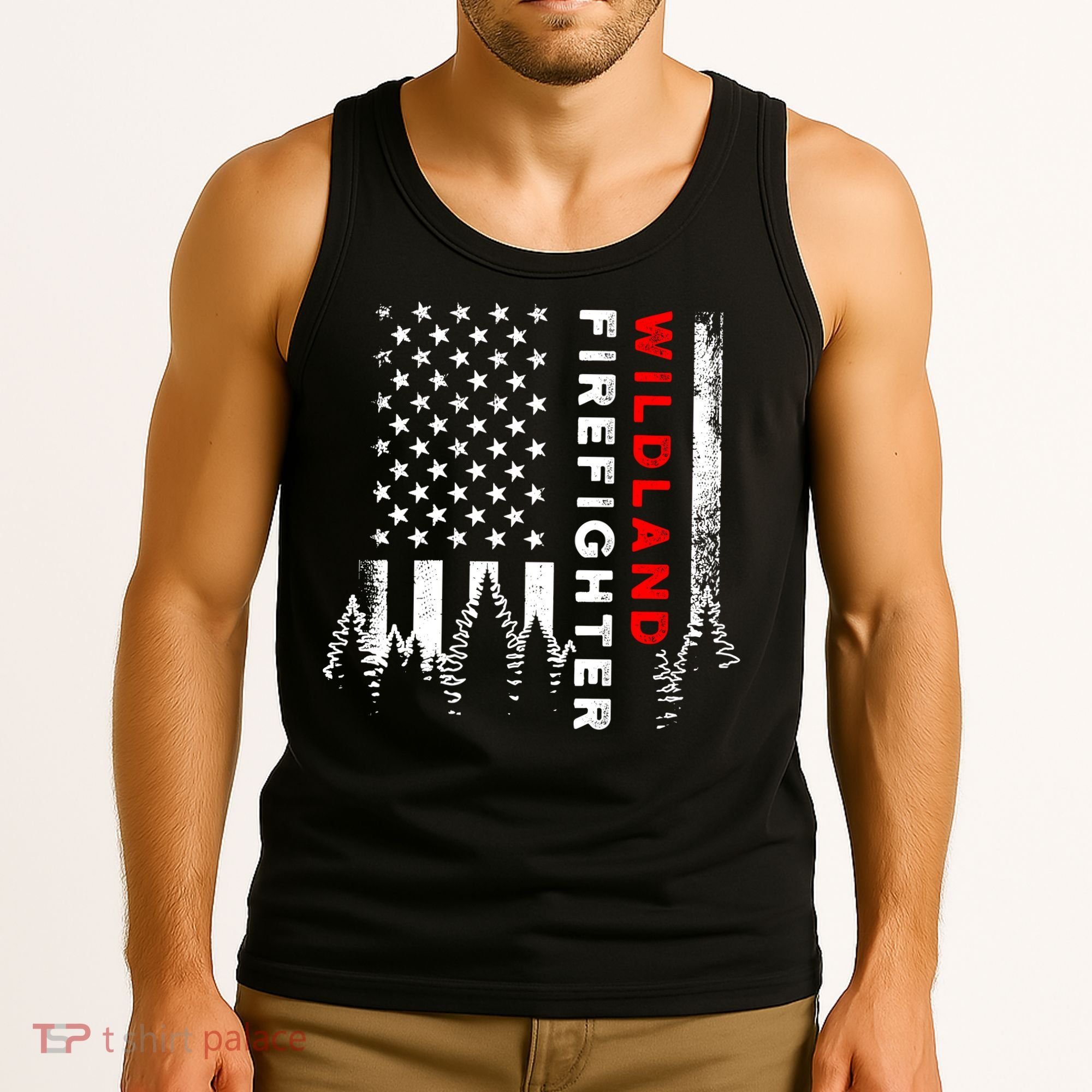 Wildland Firefighter Us Flag Fire Tank Top