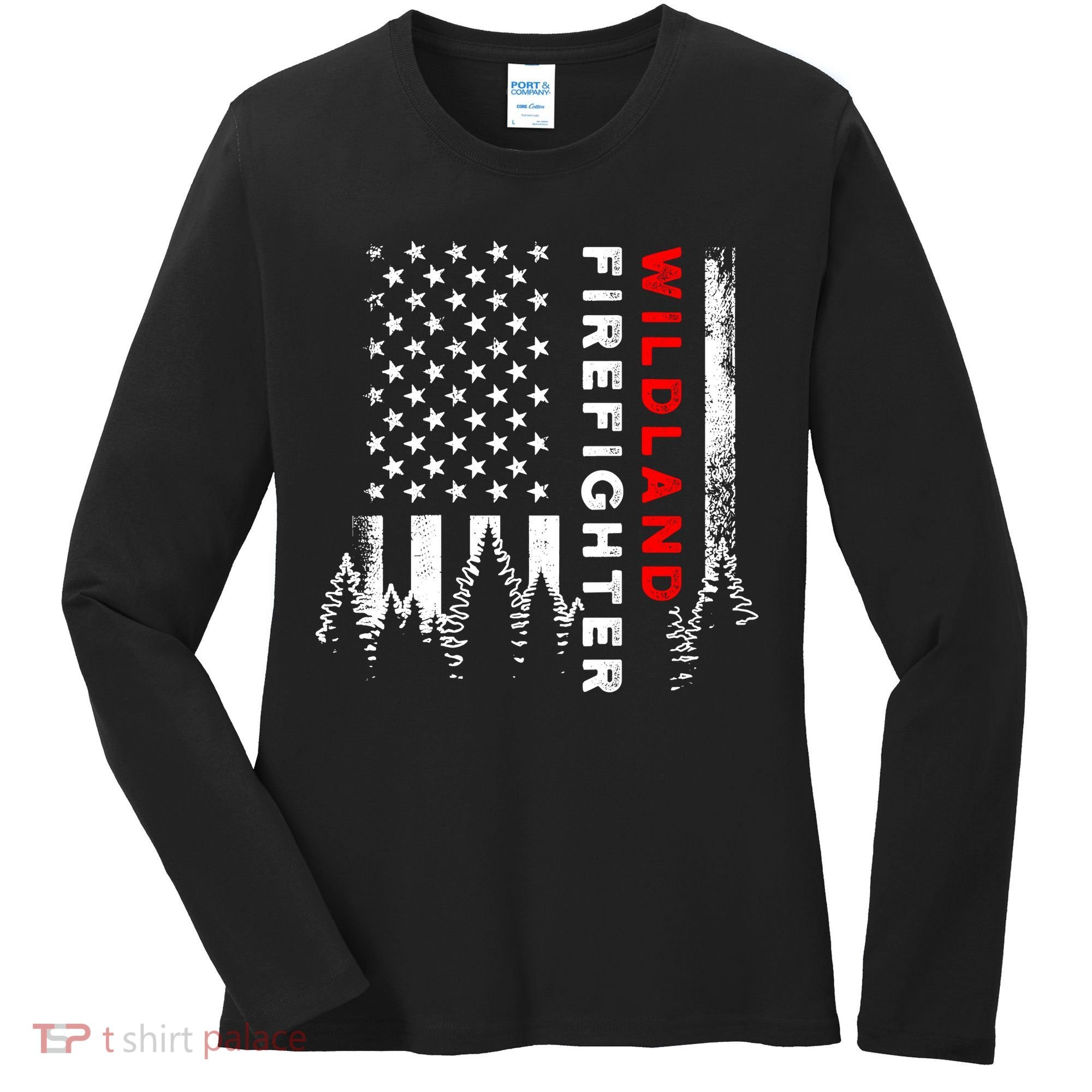 Wildland Firefighter Us Flag Fire Women's Long Sleeve Shirt
