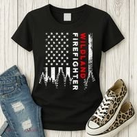 Wildland Firefighter Us Flag Fire Women's T-Shirt thumb 3