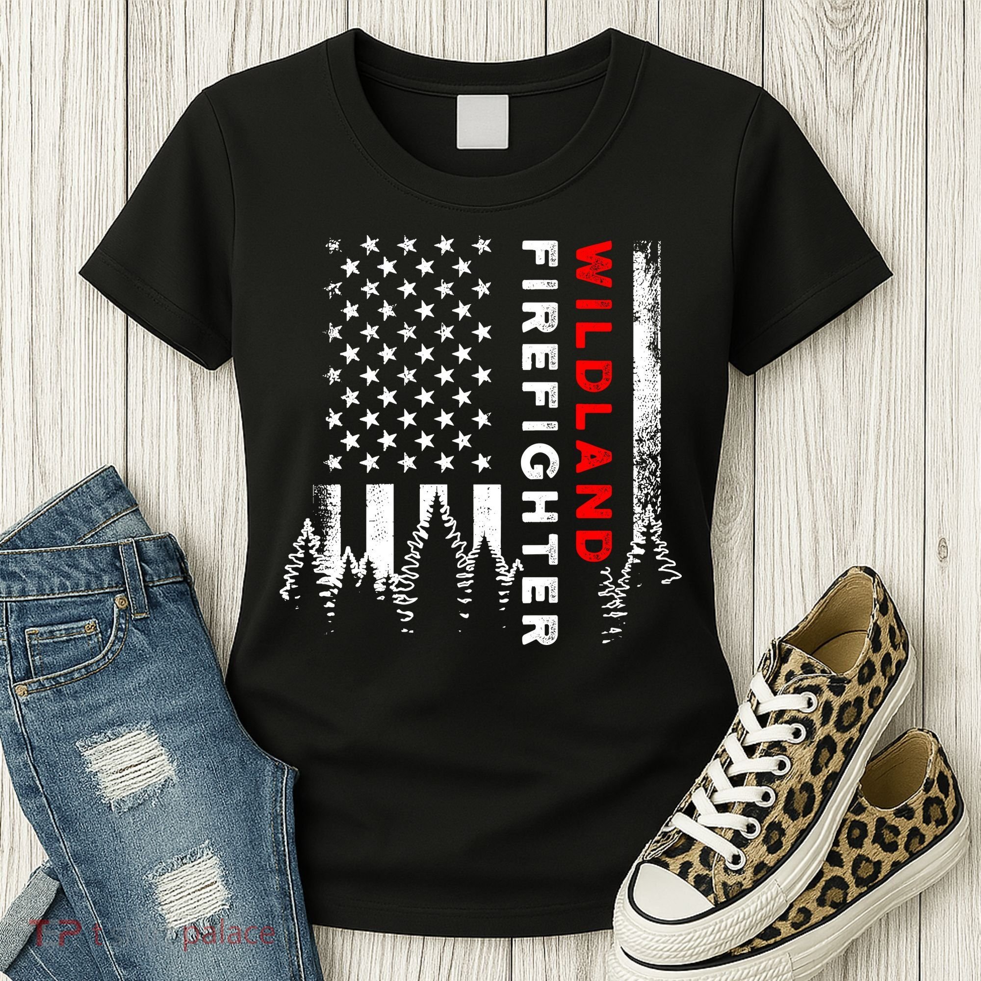 Wildland Firefighter Us Flag Fire Women's T-Shirt