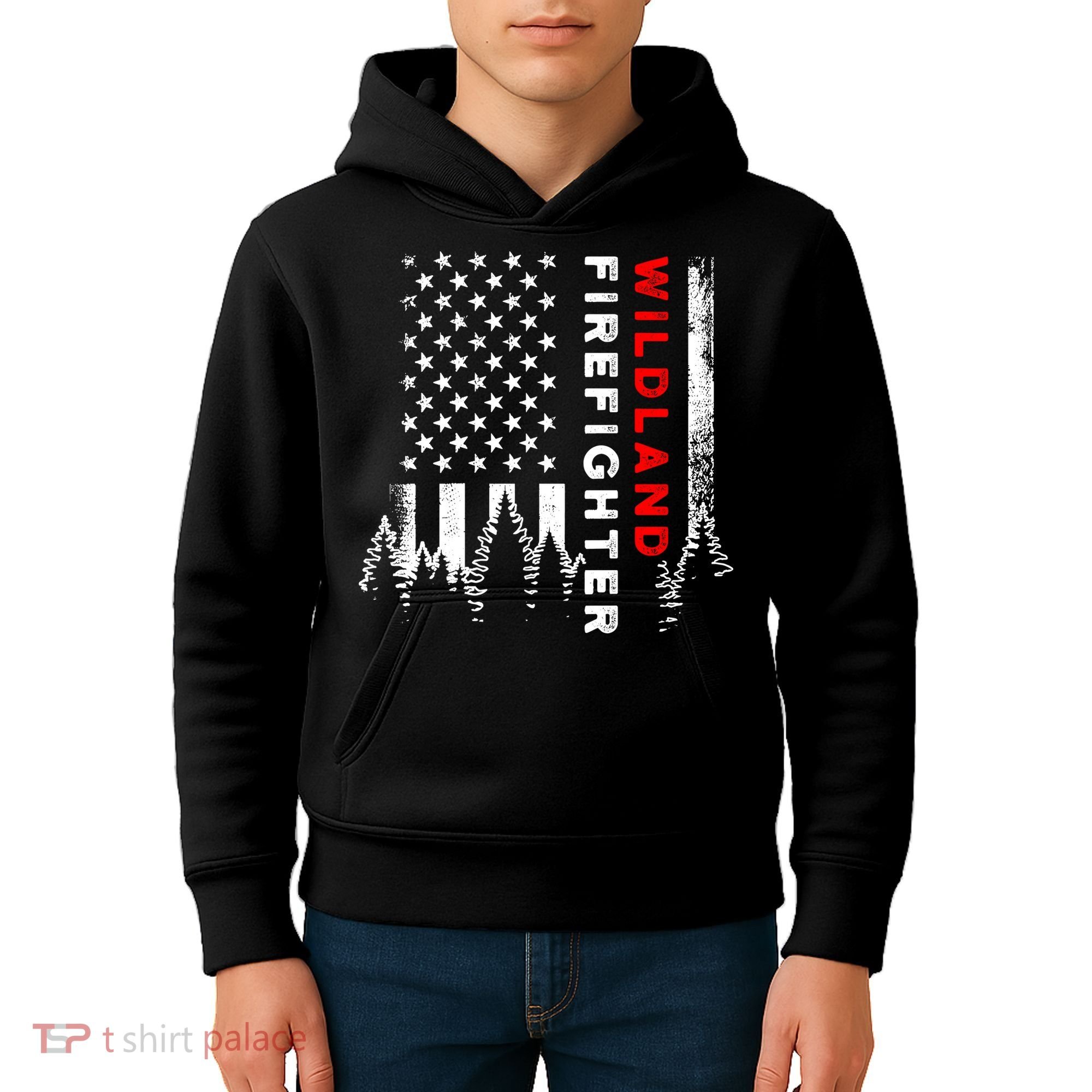 Wildland Firefighter Us Flag Fire Kids Hoodie