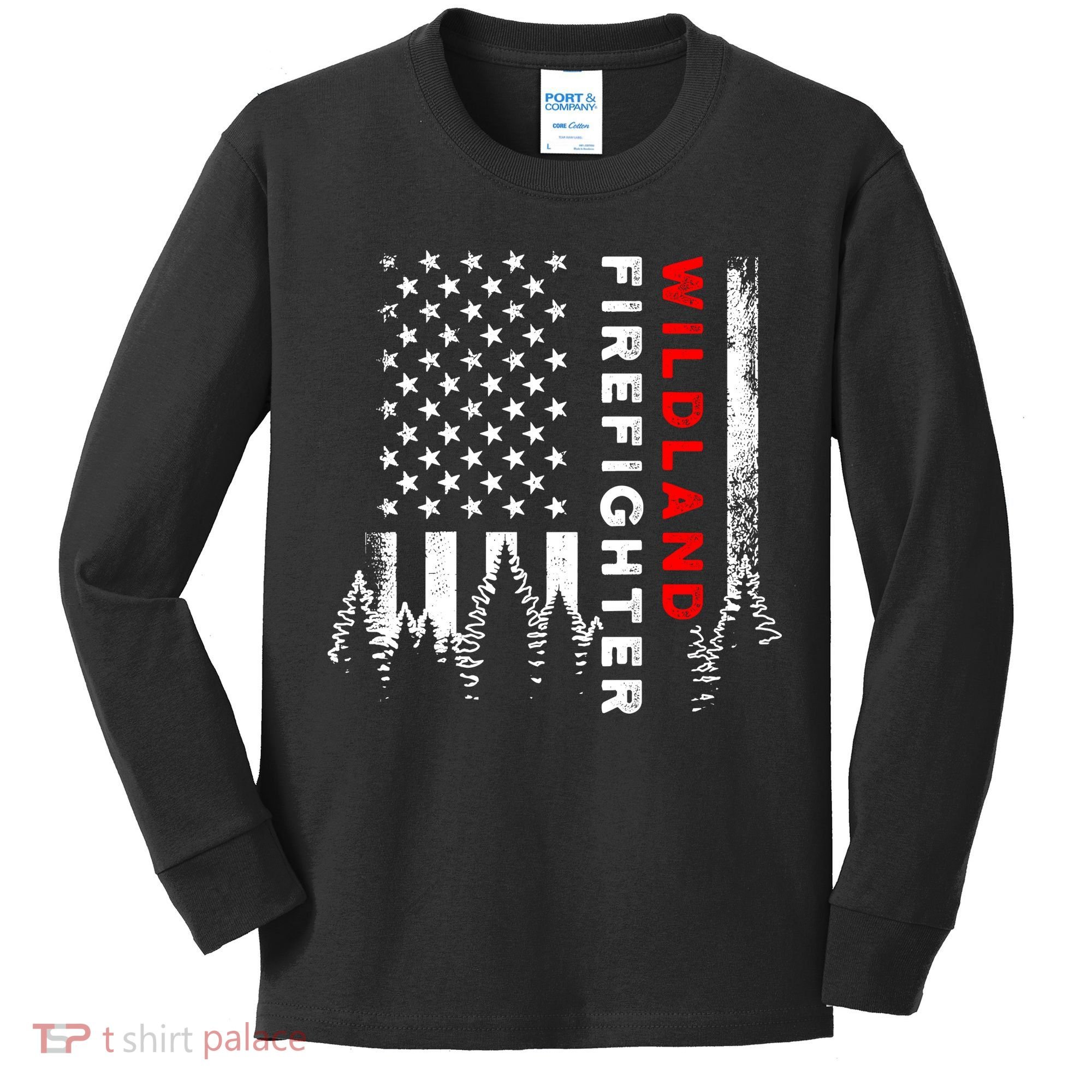 Wildland Firefighter Us Flag Fire Kids Long Sleeve Shirt
