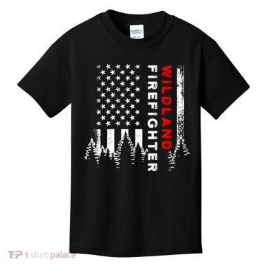 Wildland Firefighter Us Flag Fire Kids T-Shirt