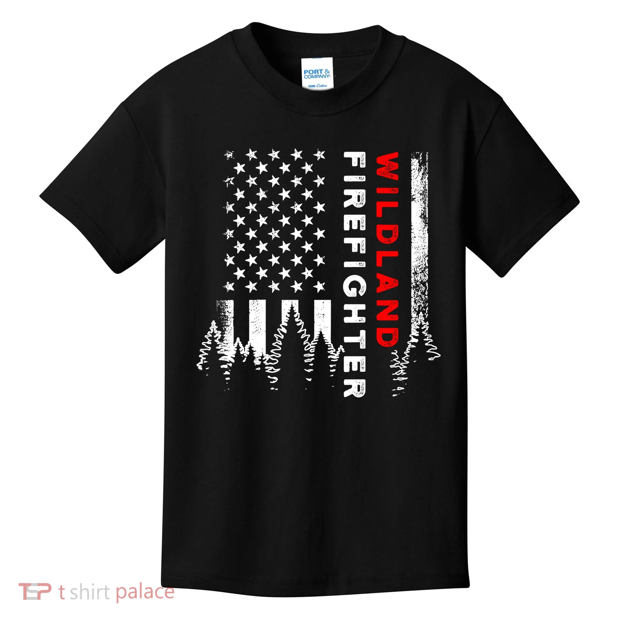 Wildland Firefighter Us Flag Fire Kids T-Shirt