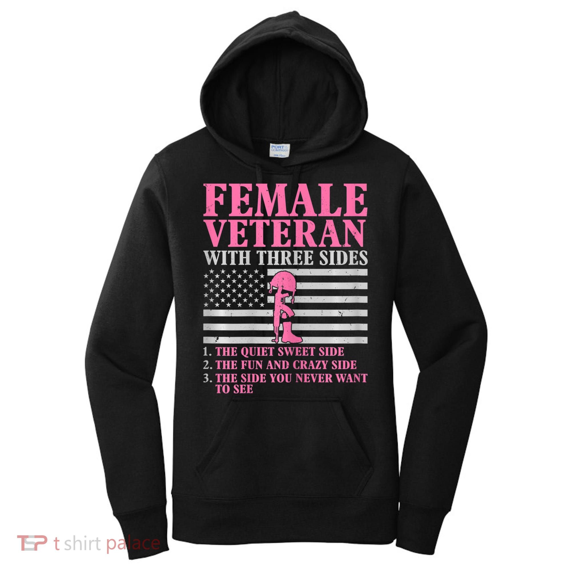 Womens Female Veteran With Three Sides Women Veteran Mother Grandma Women's Hoodie