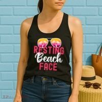 Womens Funny Vacation Girls Trip Girls Weekend Resting Beach Face Women's Tank Top thumb 2