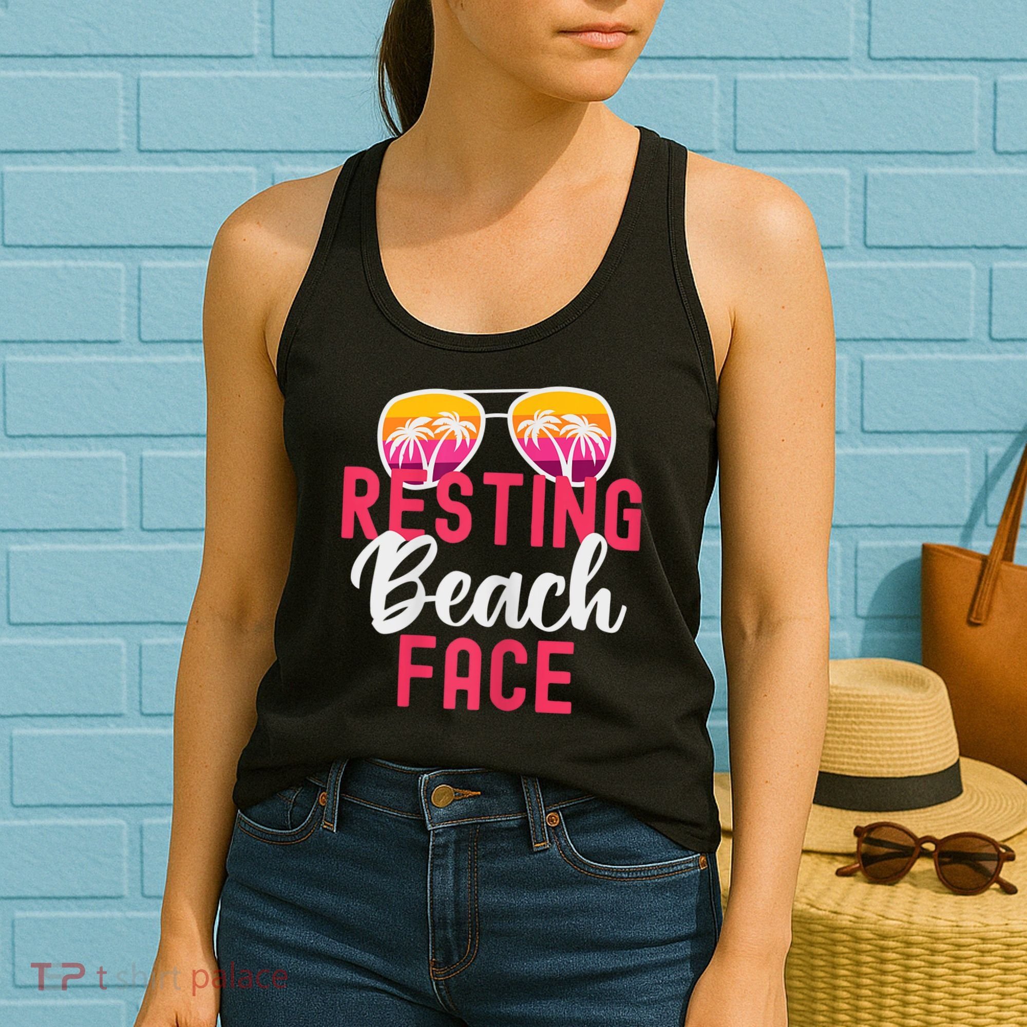 Womens Funny Vacation Girls Trip Girls Weekend Resting Beach Face Women's Tank Top