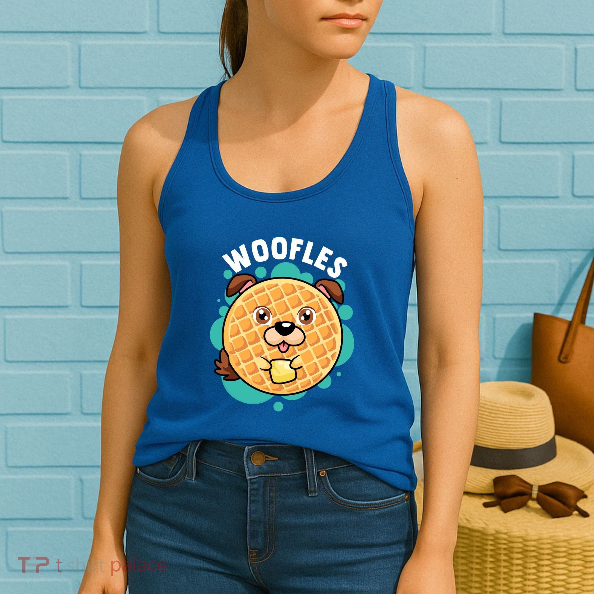 Woofles Funny Waffle Dog Lover Pun Foodie Graphic Joke Gift Women's Tank Top
