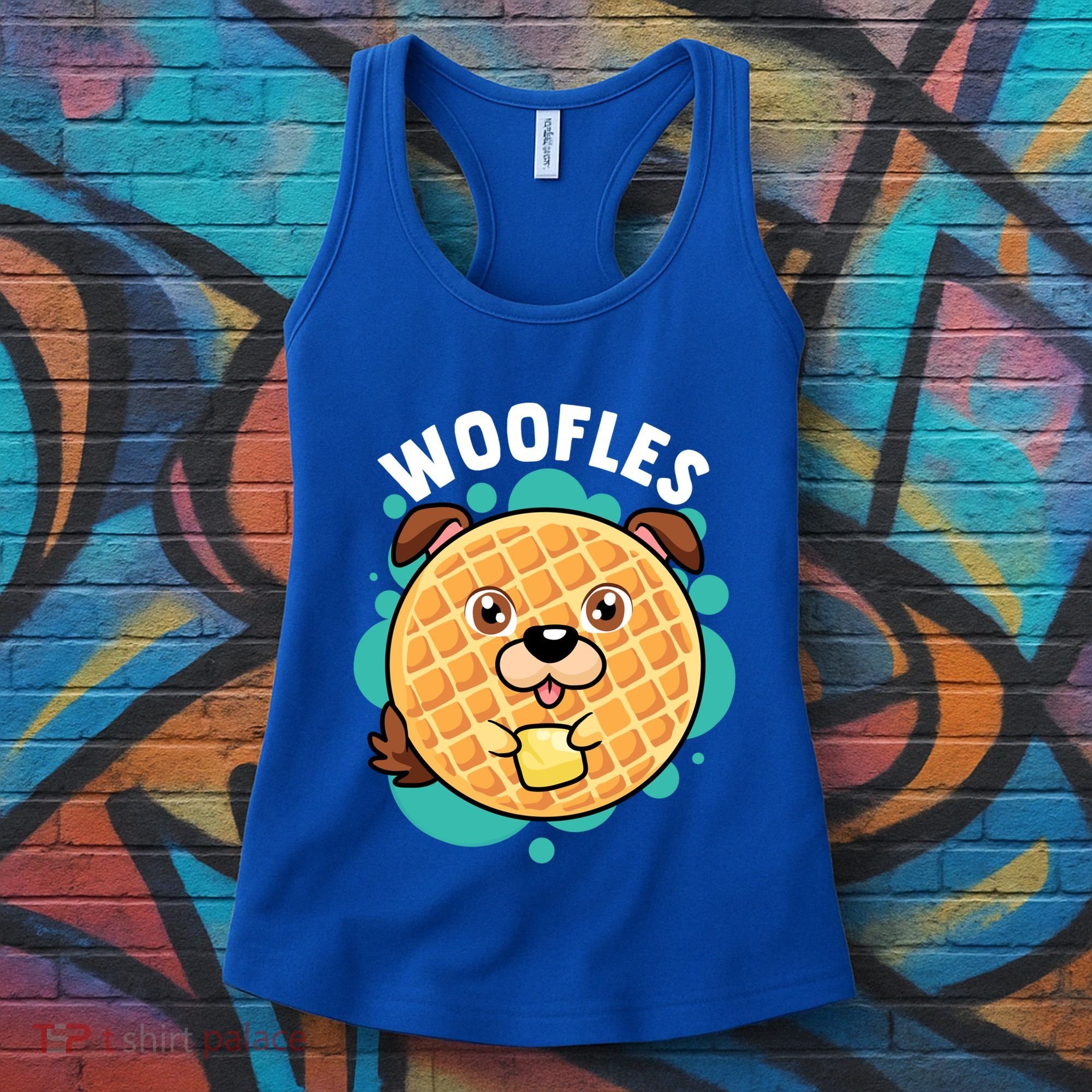 Woofles Funny Waffle Dog Lover Pun Foodie Graphic Joke Gift Women's Tank Top