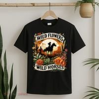 Wild Flowers Wild Horses Southern Cowgirl Riding Horse T-Shirt thumb 2