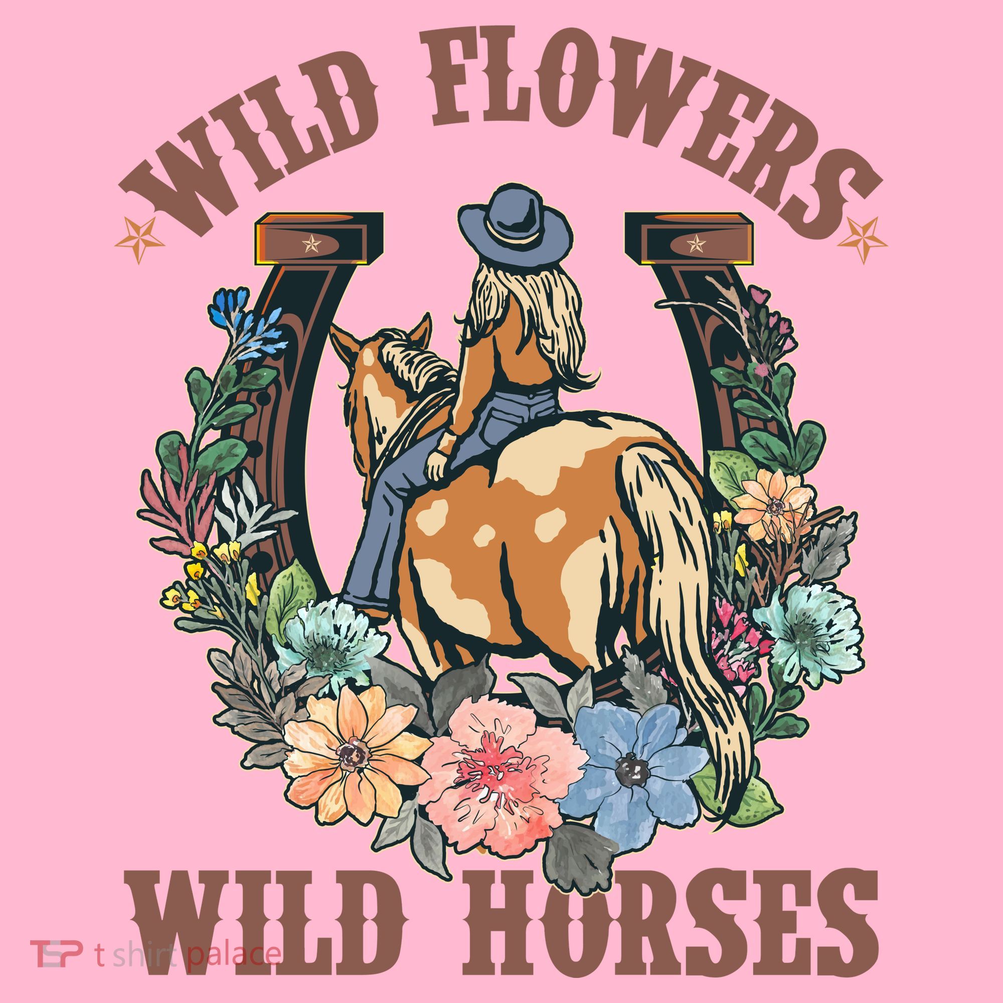 Wild Flowers Wild Horses Cowgirl T-Shirt