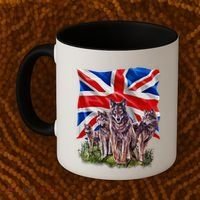 Wolf Family With Union Jack Flag Gift Coffee Mug thumb 2