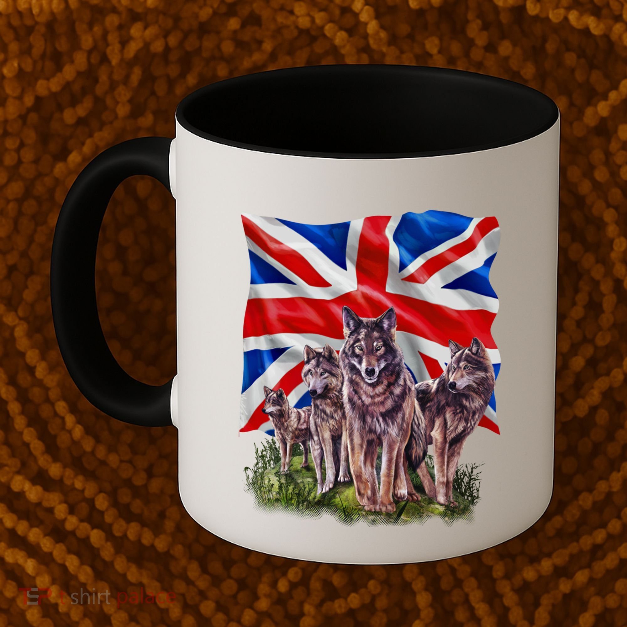 Wolf Family With Union Jack Flag Gift Coffee Mug