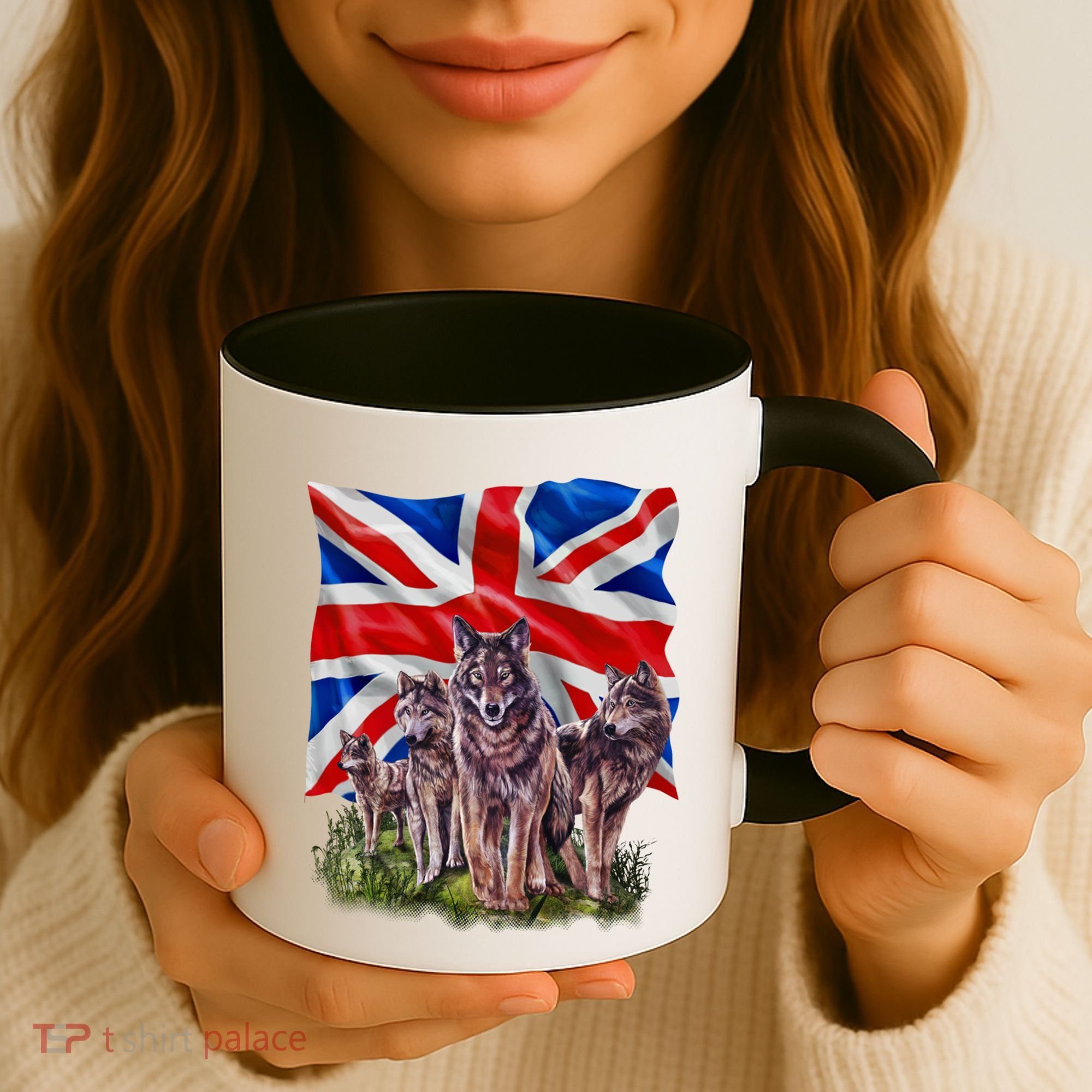Wolf Family With Union Jack Flag Gift Coffee Mug