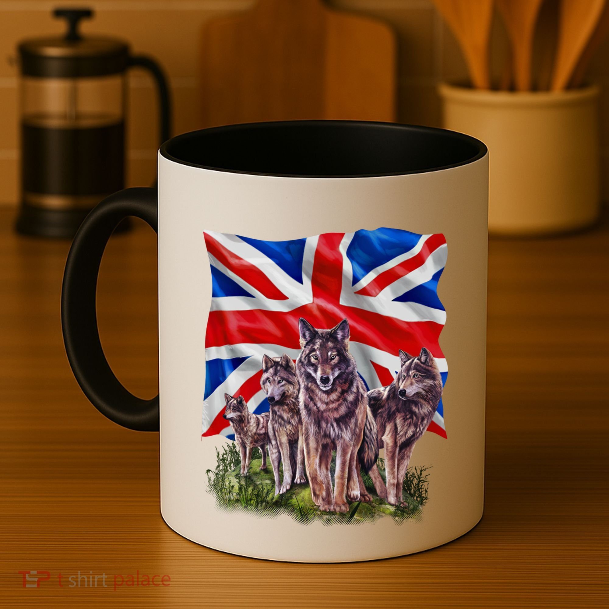 Wolf Family With Union Jack Flag Gift Coffee Mug