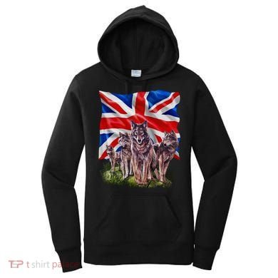 Wolf Family With Union Jack Flag Gift Women's Hoodie