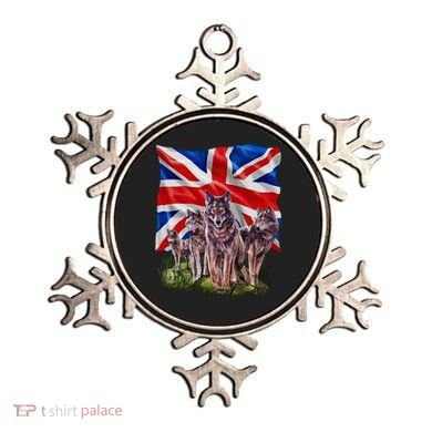 Wolf Family With Union Jack Flag Gift Ornament
