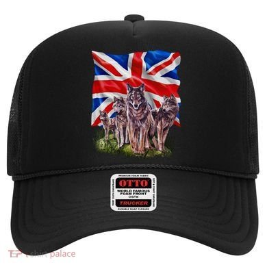 Wolf Family With Union Jack Flag Gift Hat