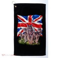 Wolf Family With Union Jack Flag Gift Golf Towel thumb 0