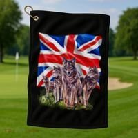 Wolf Family With Union Jack Flag Gift Golf Towel thumb 1