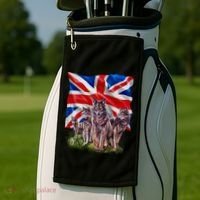 Wolf Family With Union Jack Flag Gift Golf Towel thumb 2