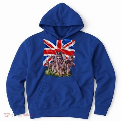 Wolf Family With Union Jack Flag Gift Hoodie