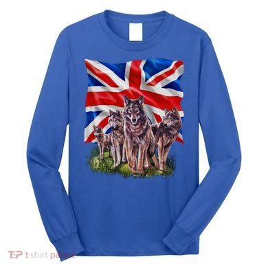 Wolf Family With Union Jack Flag Gift Long Sleeve Shirt