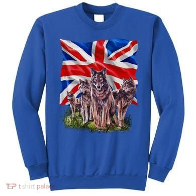 Wolf Family With Union Jack Flag Gift Sweatshirt