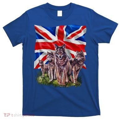 Wolf Family With Union Jack Flag Gift T-Shirt