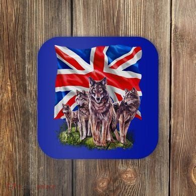 Wolf Family With Union Jack Flag Gift Coaster