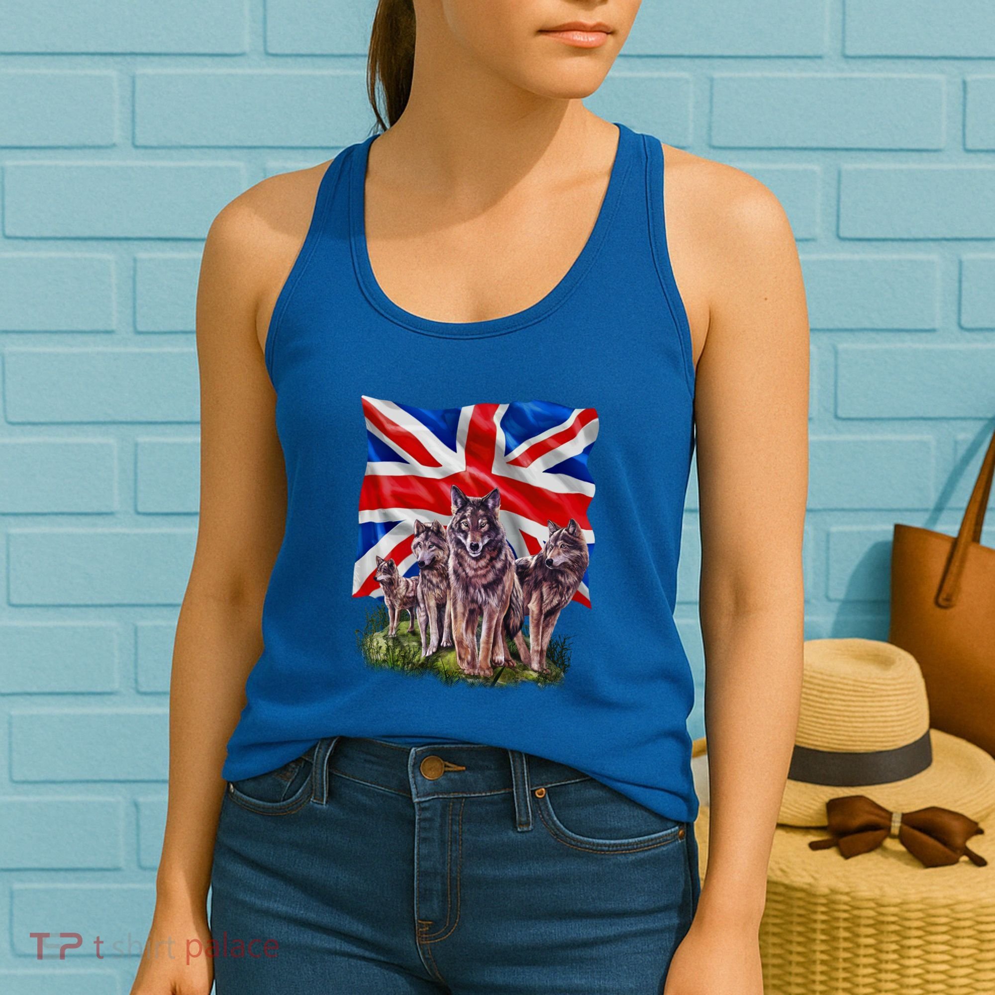 Wolf Family With Union Jack Flag Gift Women's Tank Top