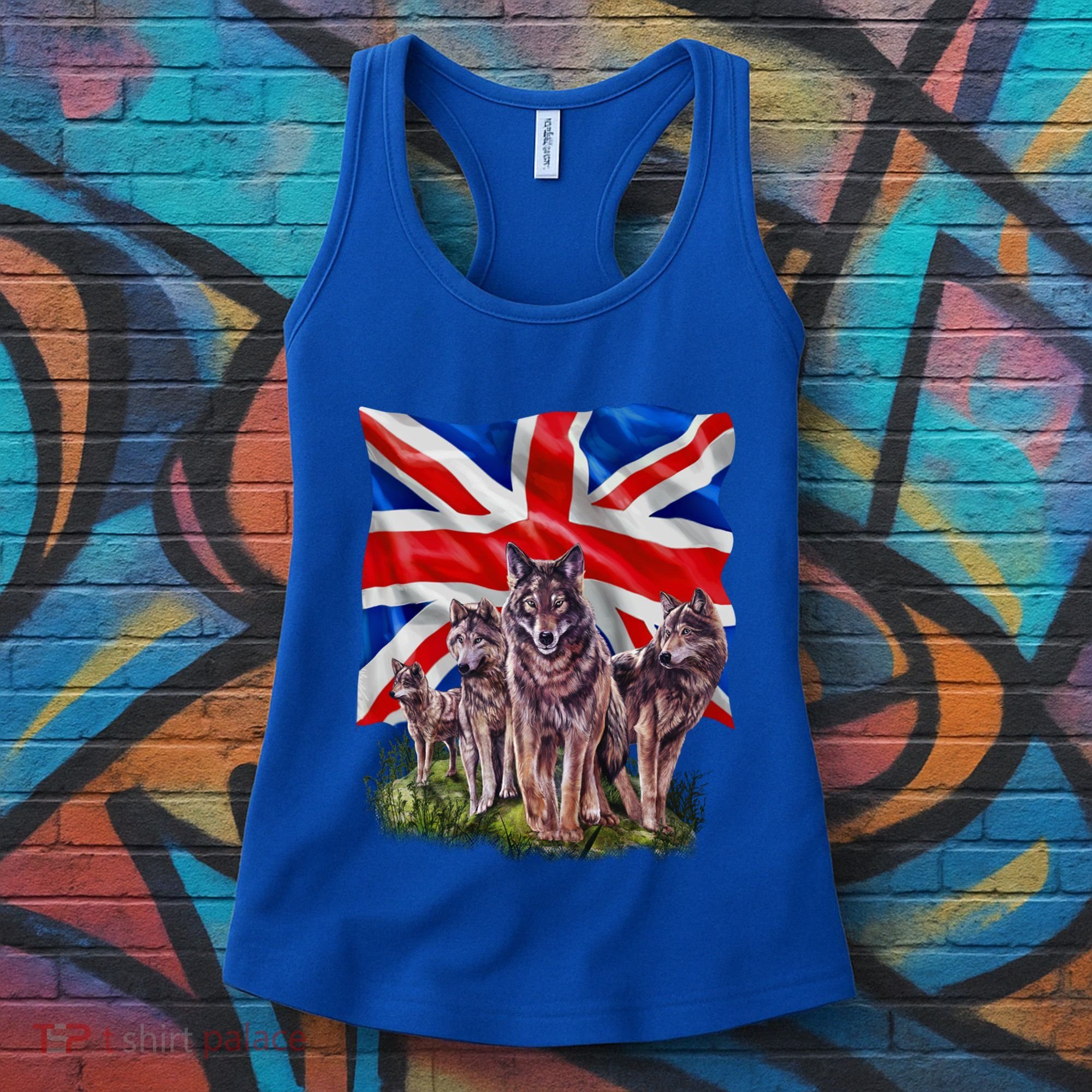Wolf Family With Union Jack Flag Gift Women's Tank Top