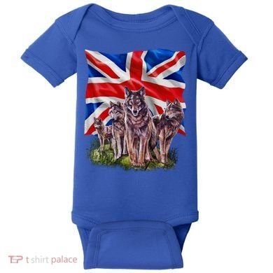 Wolf Family With Union Jack Flag Gift Baby Bodysuit