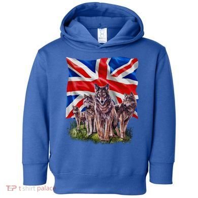 Wolf Family With Union Jack Flag Gift Toddler Hoodie