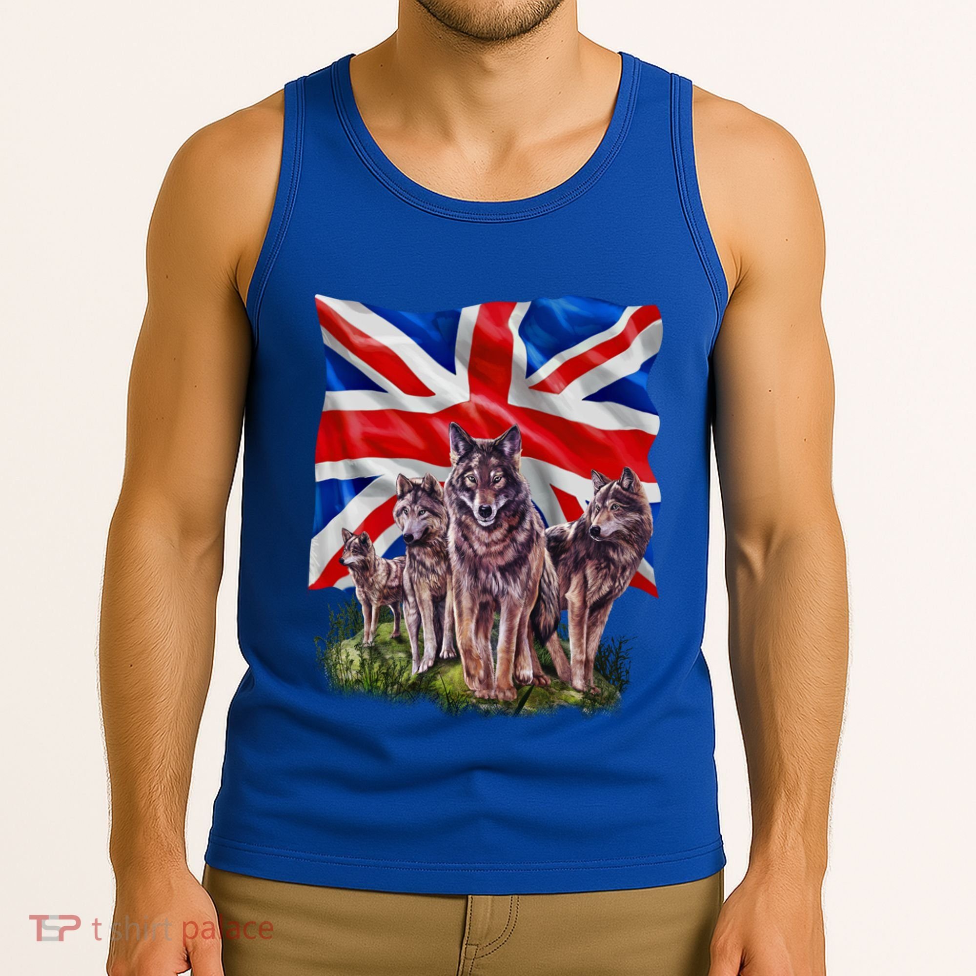 Wolf Family With Union Jack Flag Gift Tank Top