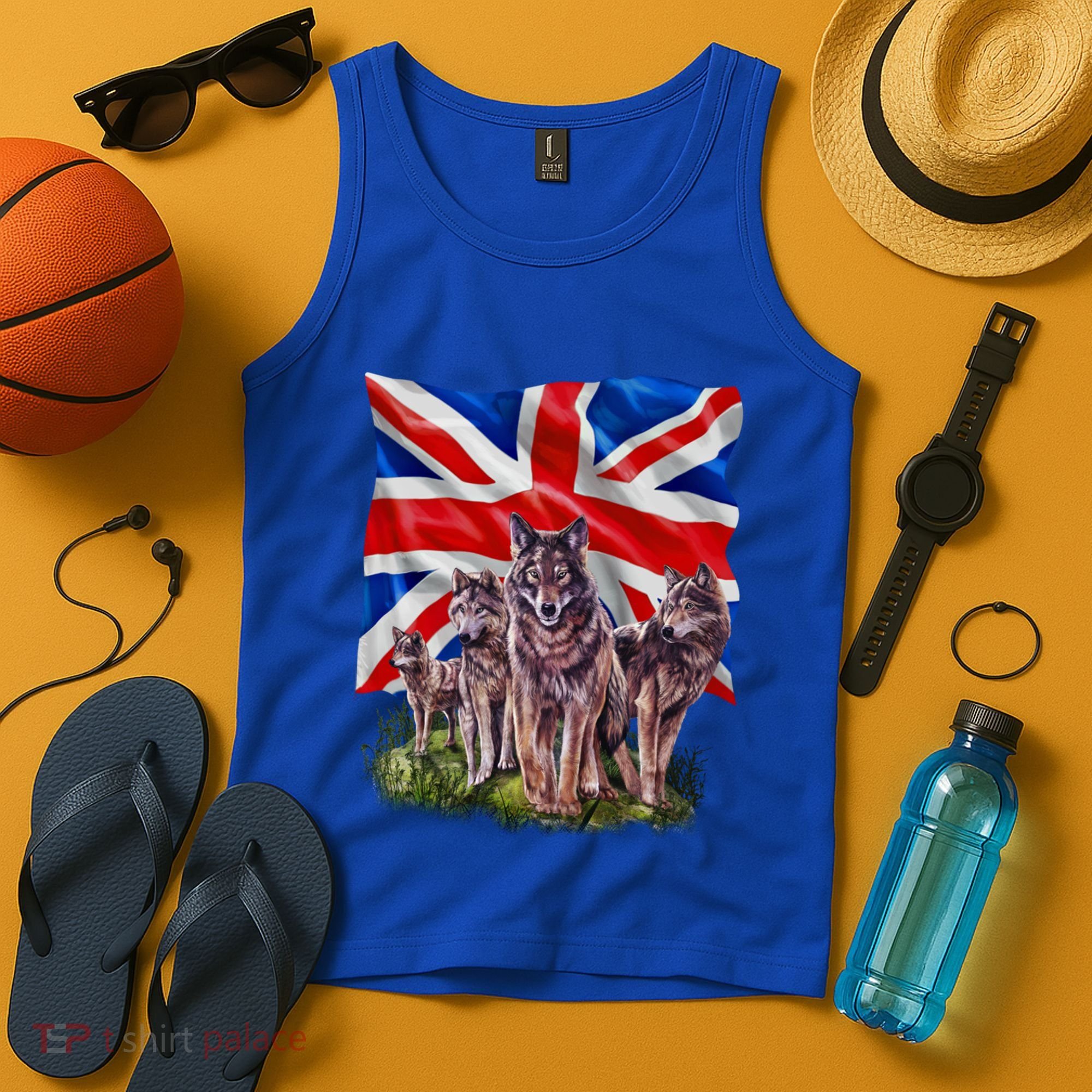 Wolf Family With Union Jack Flag Gift Tank Top