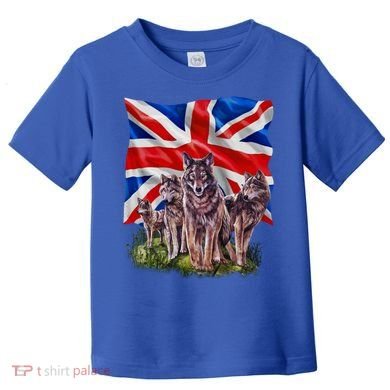 Wolf Family With Union Jack Flag Gift Toddler T-Shirt