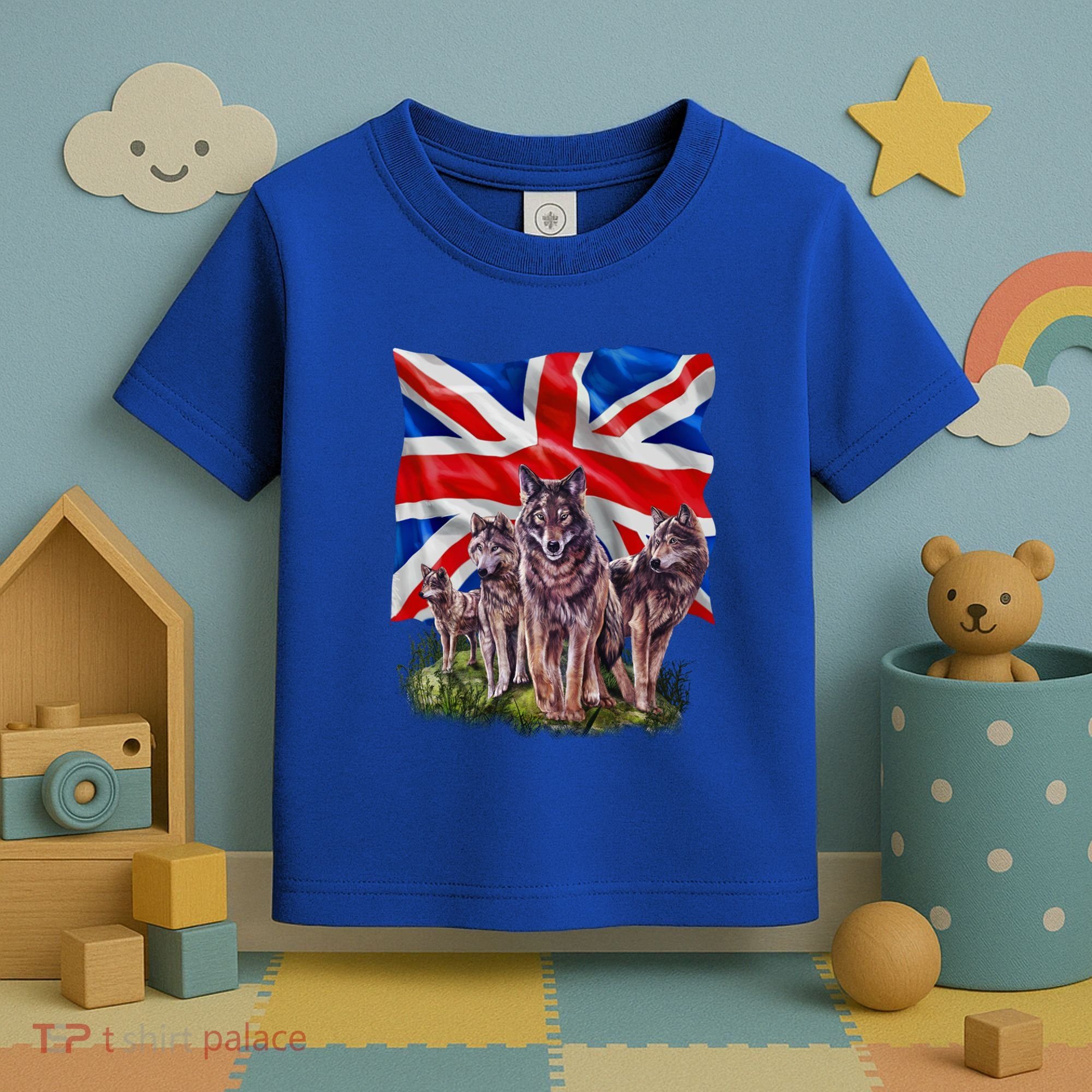 Wolf Family With Union Jack Flag Gift Toddler T-Shirt