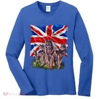 Wolf Family With Union Jack Flag Gift Women's Long Sleeve Shirt thumb 0