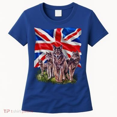 Wolf Family With Union Jack Flag Gift Women's T-Shirt