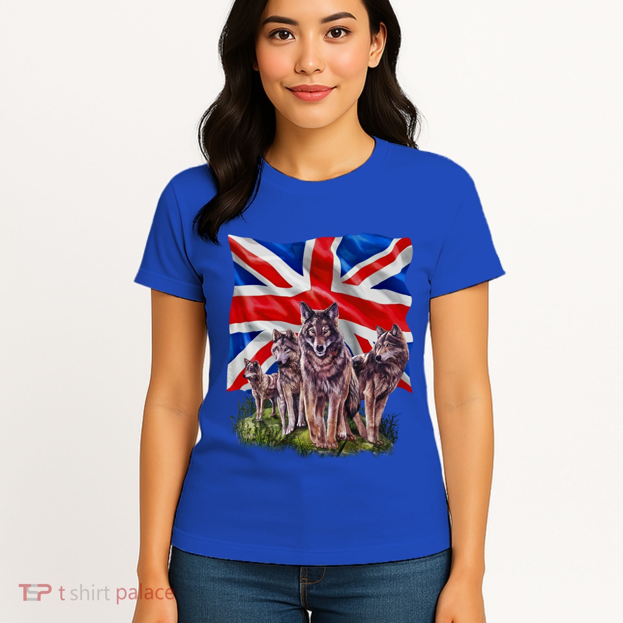 Wolf Family With Union Jack Flag Gift Women's T-Shirt