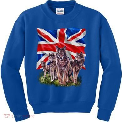 Wolf Family With Union Jack Flag Gift Kids Sweatshirt