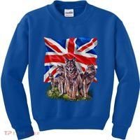 Wolf Family With Union Jack Flag Gift Kids Sweatshirt thumb 0