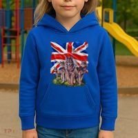 Wolf Family With Union Jack Flag Gift Kids Hoodie thumb 3
