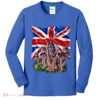 Wolf Family With Union Jack Flag Gift Kids Long Sleeve Shirt thumb 0